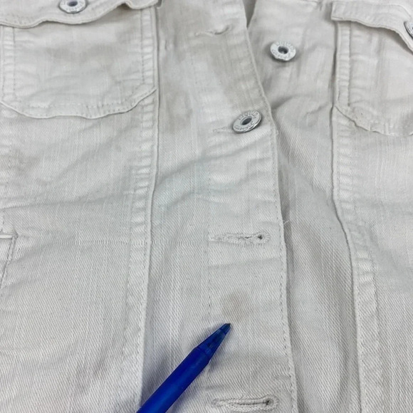 2/$25White button up fitted white denim  cropped Y2K mini jean jacket sz medium - Picture 14 of 17